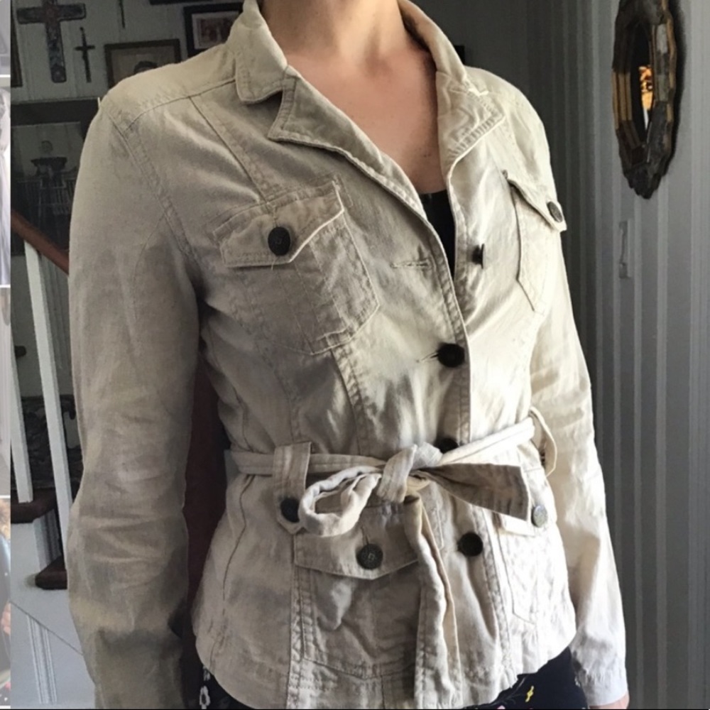 Linen Blazer Summer Jacket Coat Belted Safari Top Boho Resort Safari Utility